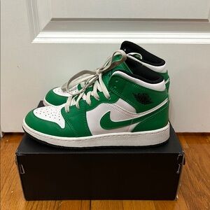 Nike Air Jordan 1 Mid Green and White Sneakers